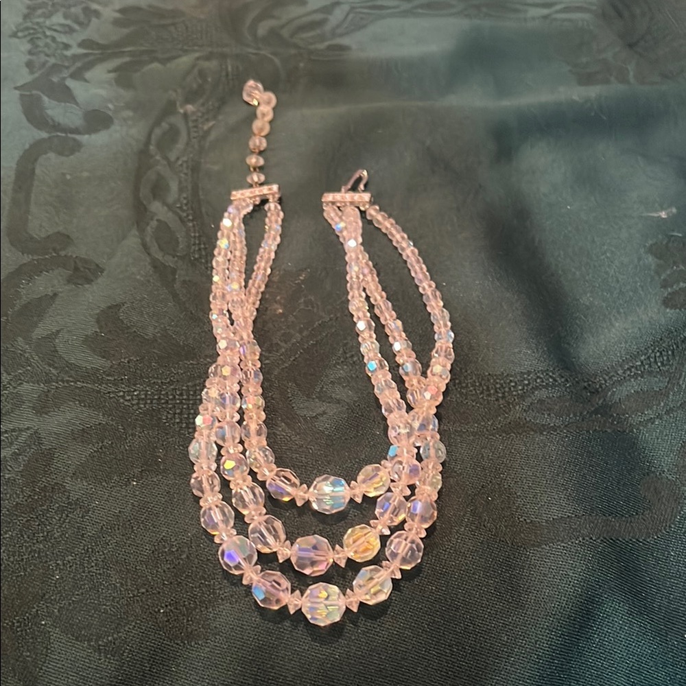 Vintage clear Multi-Strand Beaded Necklace with Accent Beads